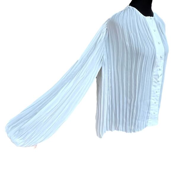Alexis Fully Pleated Crepe Blouse Oversized Size Small White Long Sleeve Top - Picture 3 of 10
